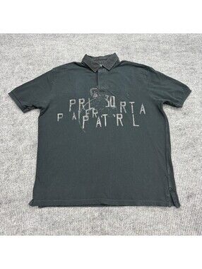Vintage Polo Ralph Lauren Mens L Black Graphic Polo Shirt Cotton Preppy Casual